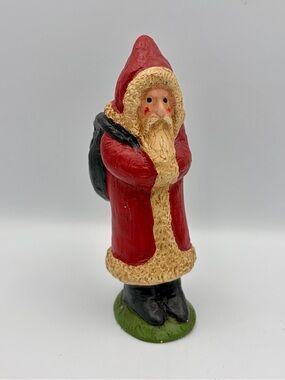 Vintage Fairfield Folk Art Santa Claus & Black Bag Hand Made Chalkware 6.5”
